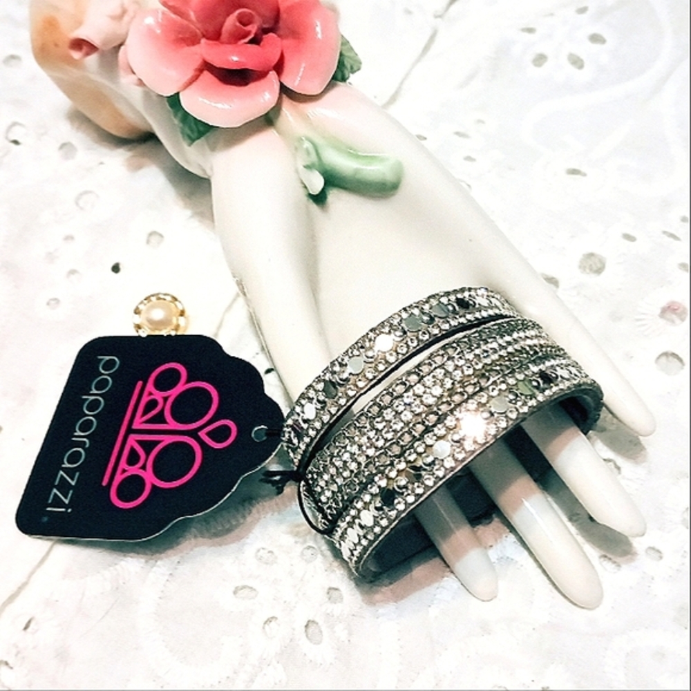 Paparazzi Silver and Pink Bracelets with Intricate Textures